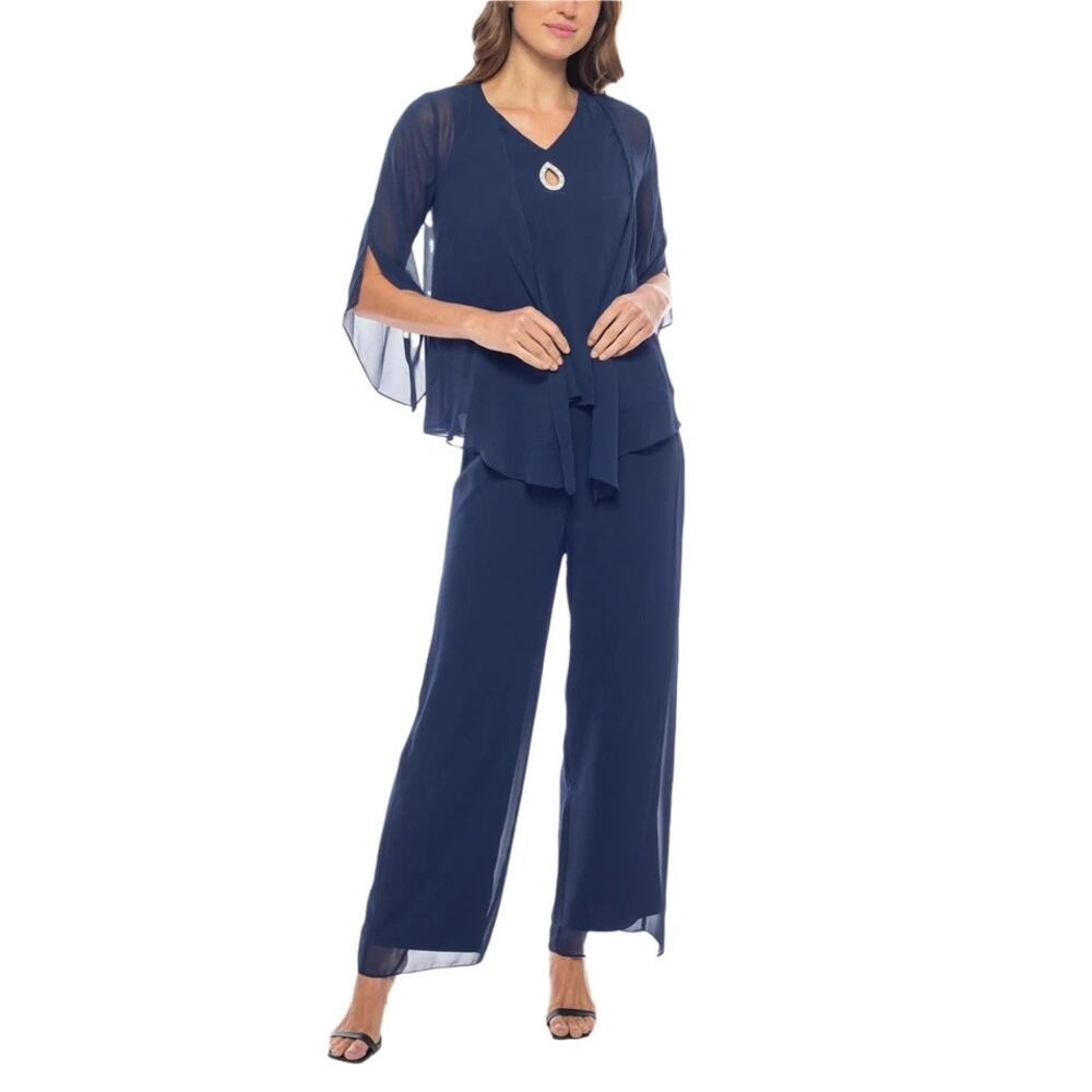 MARINA NWT Navy Blue Embellished Shell with Sheer Jacket Size Women's 8